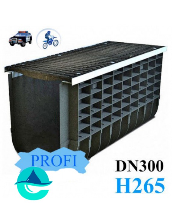 ЛВП Profi DN300 H265 C250 лоток пластиковый водоотводный с решеткой чугунной
