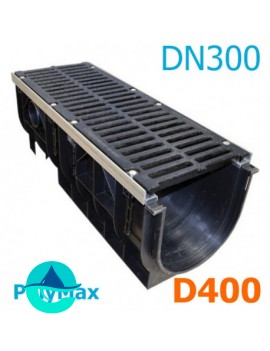 Лоток PolyMax DN300 H380 с чугунной решеткой, кл. D