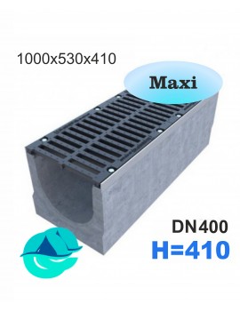 Maxi DN400 H410 лоток бетонный водоотводный с решеткой чугунной ВЧ кл.Е, F