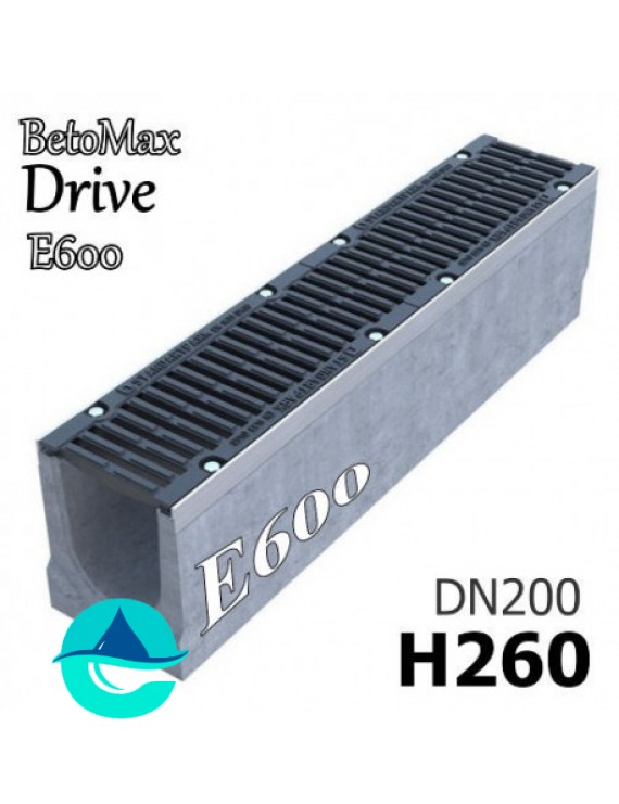 BetoMax Drive ЛВ-20.26.26-Б лоток водоотводный бетонный с решеткой чугунной щелевой ВЧ-50 
